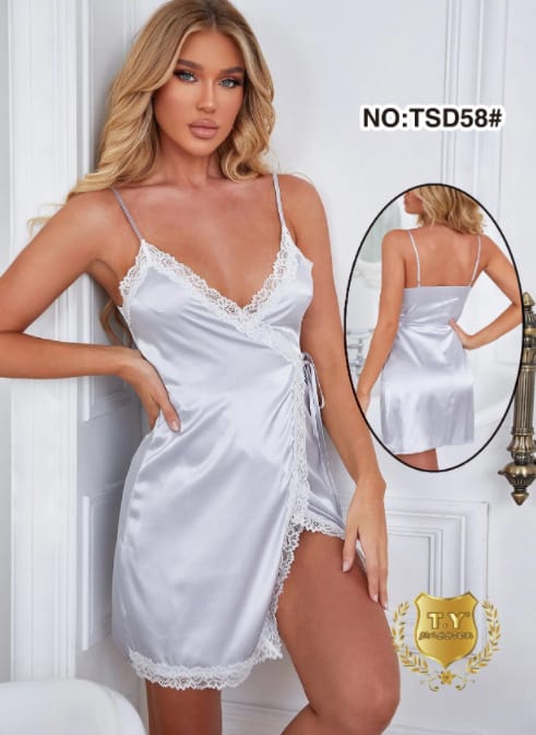 Body Girl Nightgown For Women Lace Deep V Neck Sleepwear Satin Slip Silk Nightwear