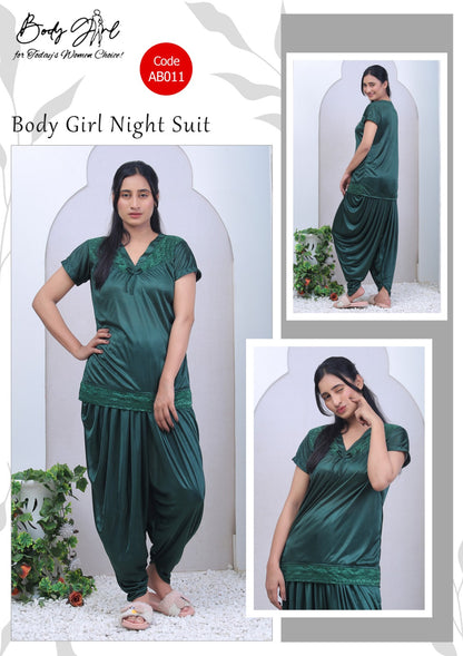 Body Girl 2-Pieces Half Sleeves & V-Neck Patiyala Nightwear Free Size
