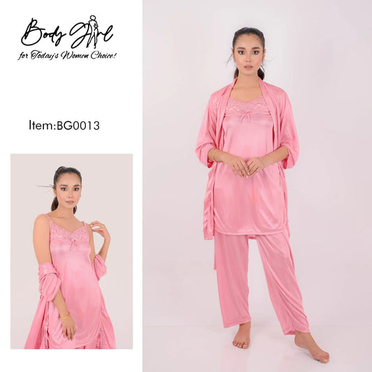 Body Girl 3 Pieces Bridal Silk Nightwear For Girls & Women