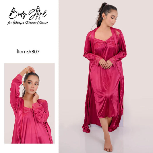 Body Girl 2 Pieces Long Bridal Silk Nightwear For Girls & Women