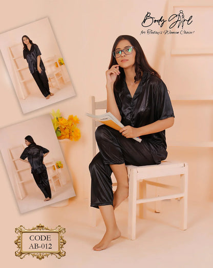 Body Girl 2 Pieces Bridal Silk Night Sleeping Suit For Girls & Women Free Size