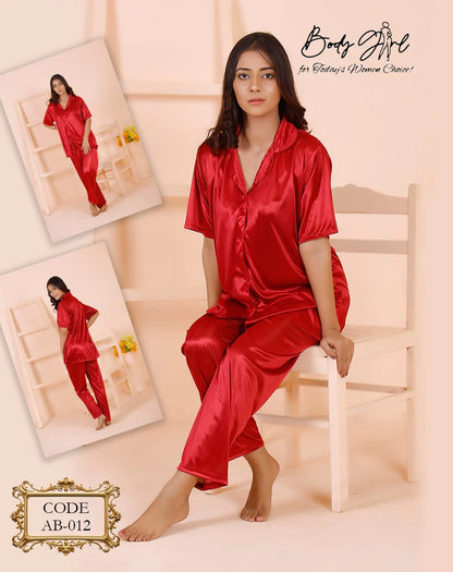 Body Girl 2 Pieces Bridal Silk Night Sleeping Suit For Girls & Women Free Size