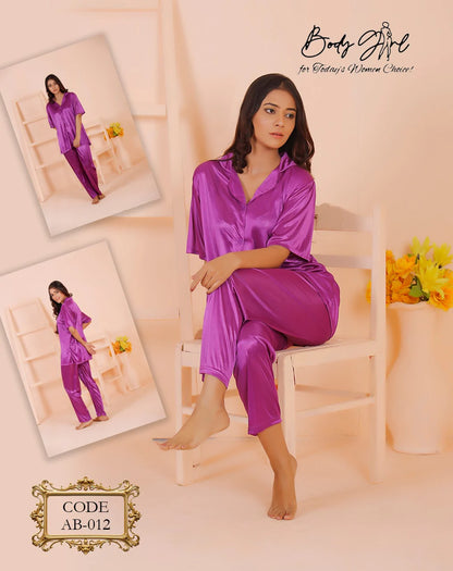 Body Girl 2 Pieces Bridal Silk Night Sleeping Suit For Girls & Women Free Size