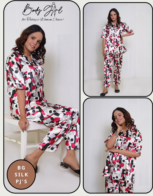 Body Girl Stylish 2-Piece Puzzle Print Pajama Set – Comfortable & Trendy Sleepwear