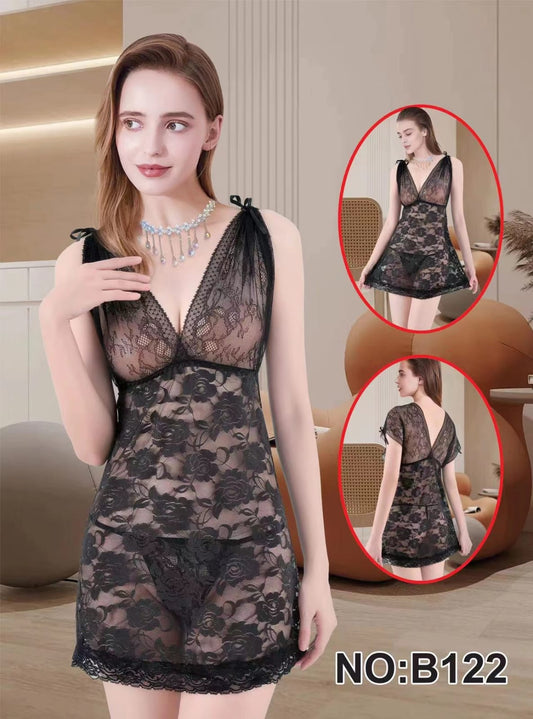 Body Girl Lace Night wear for Girls & Women Free Size - Black