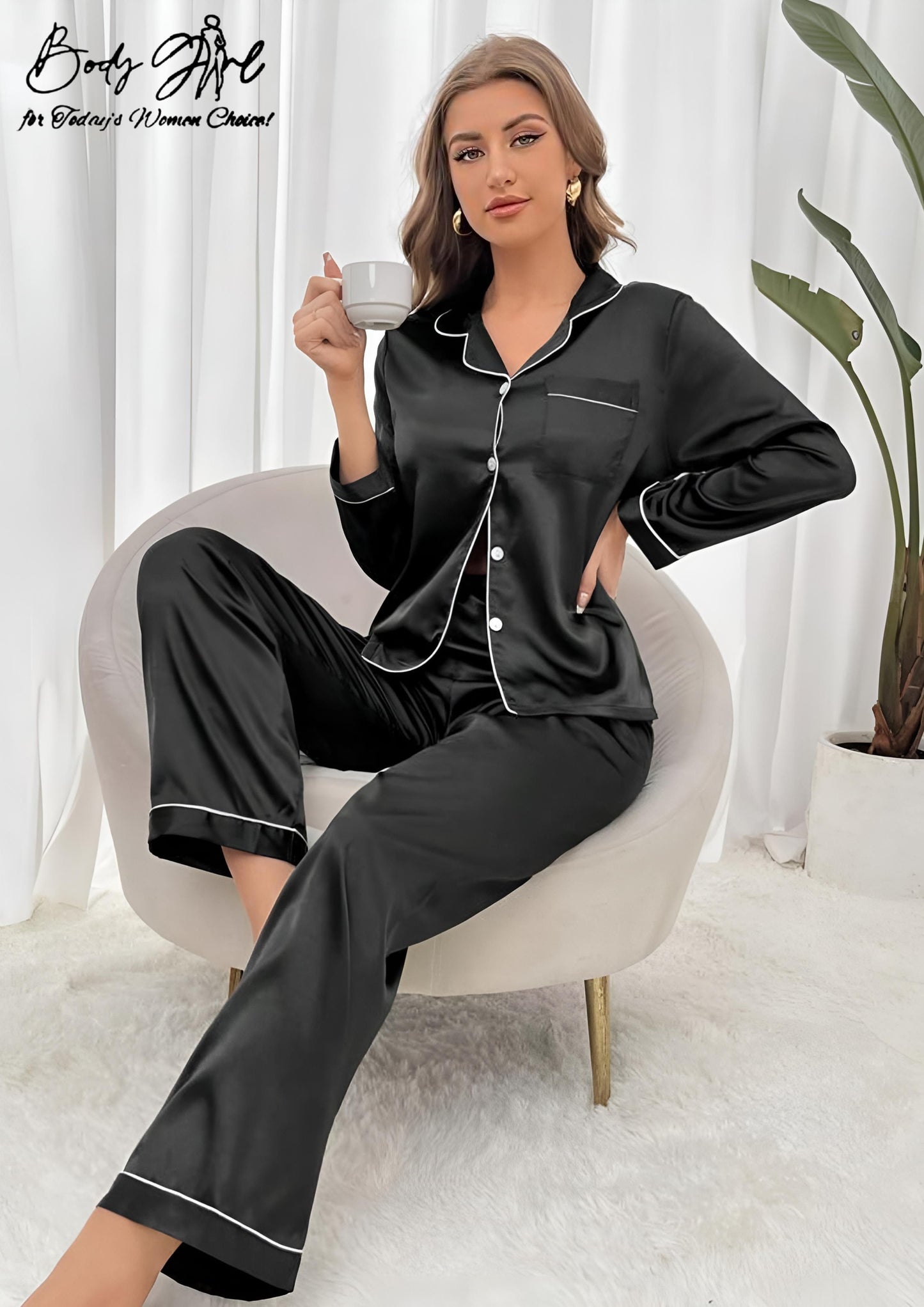 Body Girl Luxury Satin Silk Pajama Set – Soft & Comfortable Sleepwear for Women