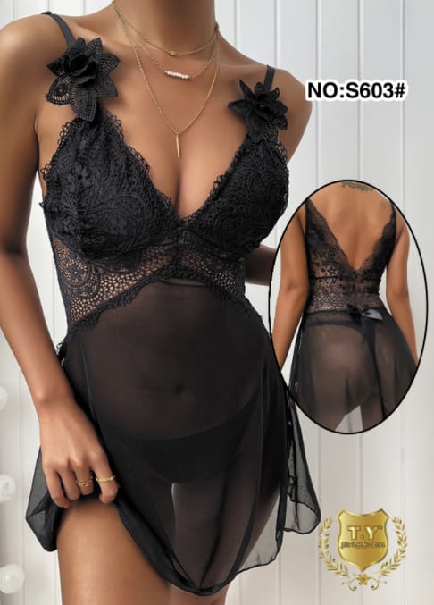 Body Girl V Neck Lace Sexy Lingrie Sleepwear Night Gown