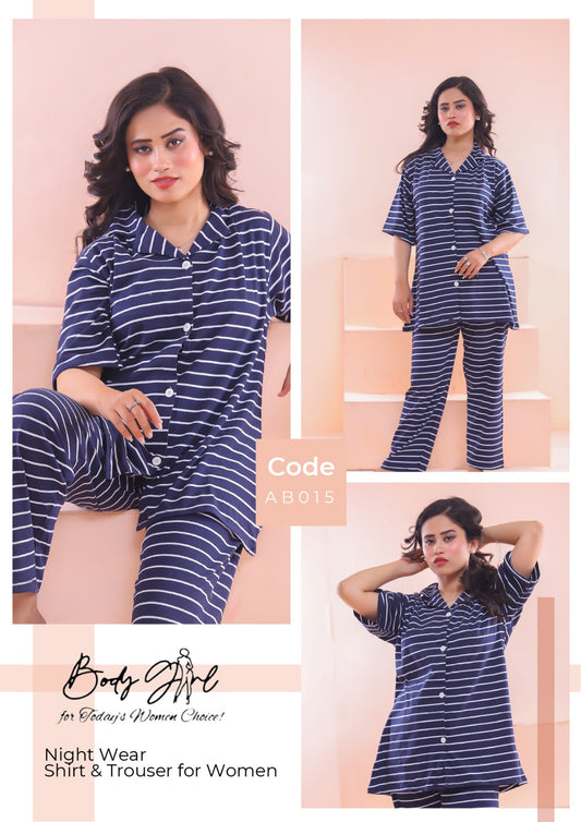 Body Girl Comfortable Shirt & Trouser Night Wear Set For Girls & Women Free Size